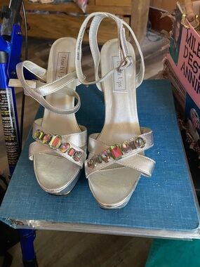 Touch Ups Iridescent Gem Embellished Slingback Heels - Silver.